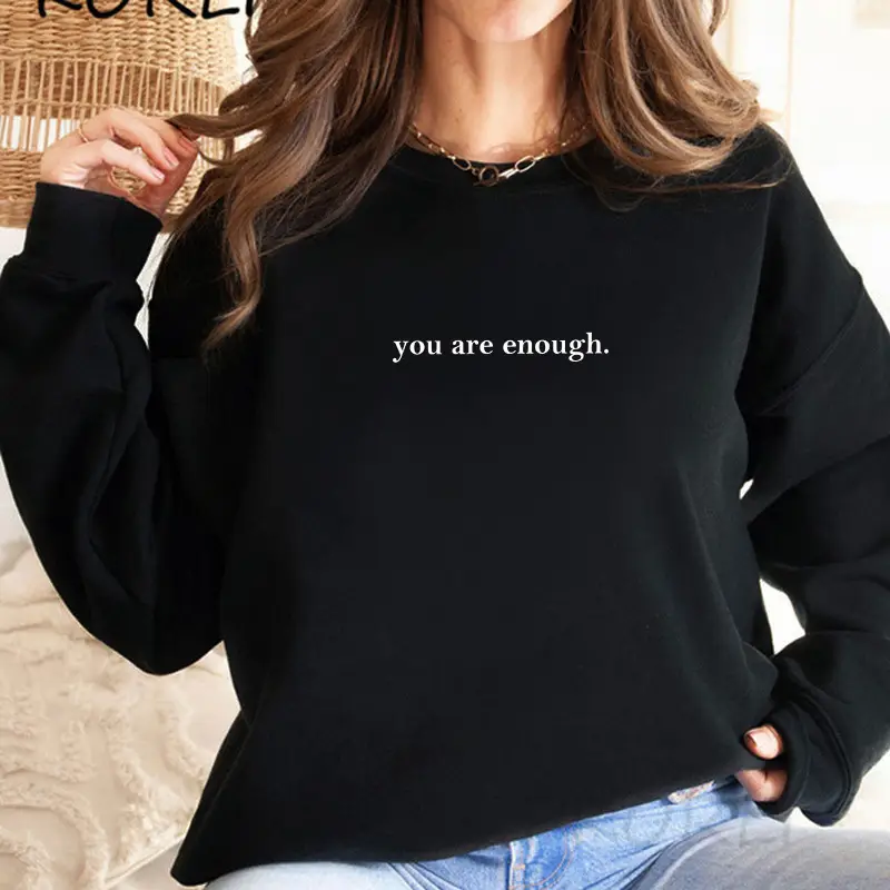 Women Fleece Letter Printed Sweater Brown Casual Top - Image 2