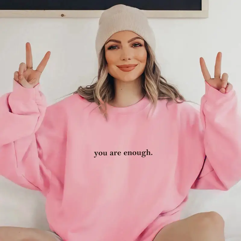 Women Fleece Letter Printed Sweater Brown Casual Top - Image 4