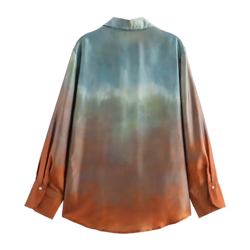 Foreign Trade 2024 Summer New Women's Wear Silk Satin Texture Gradient Loose Shirt Top Tie-Dye Printed Pants suit