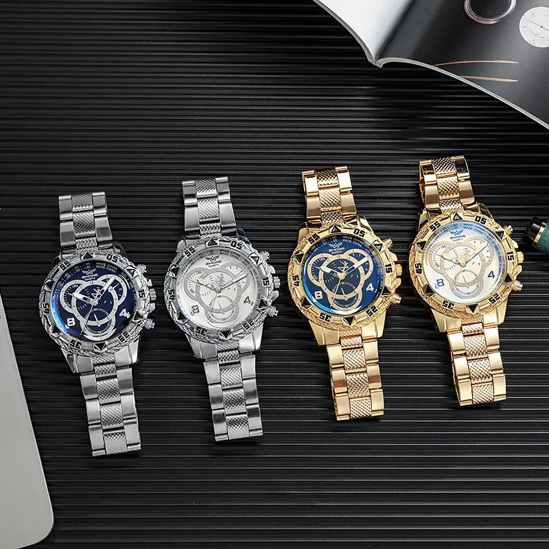Men's White Gold Chronograph Watch with White Strap - Image 11