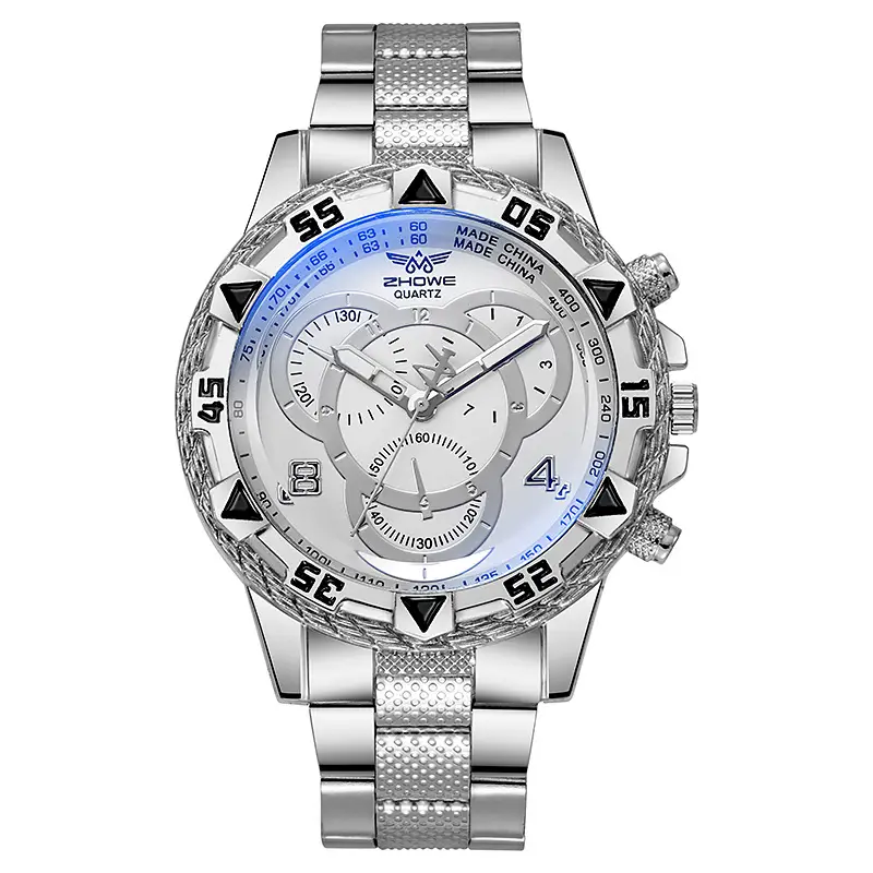 Men's White Gold Chronograph Watch with White Strap — feature 13