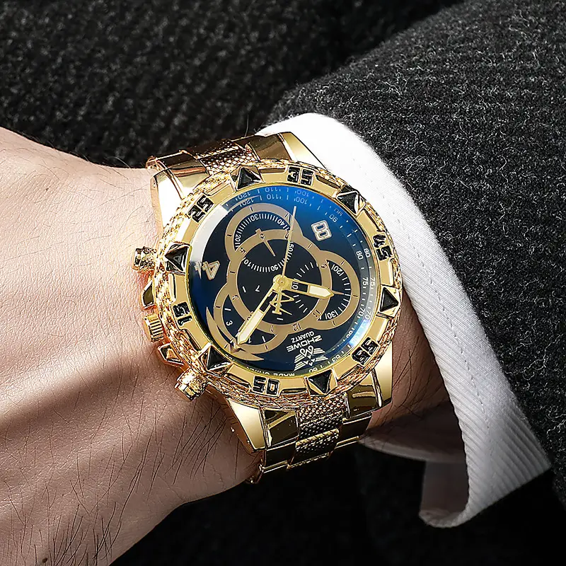 Men's White Gold Chronograph Watch with White Strap — feature 4