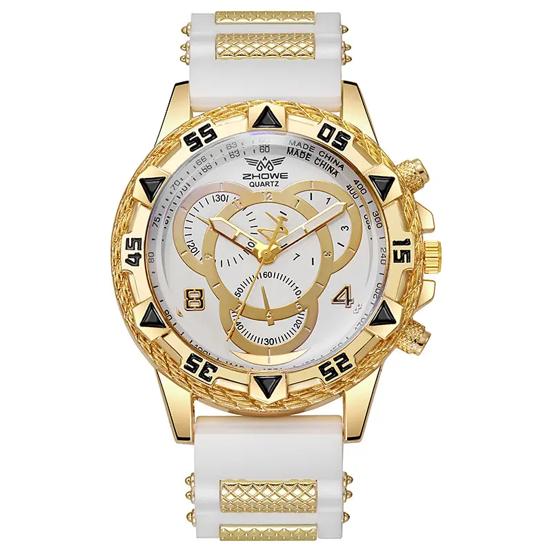 Men's White Gold Chronograph Watch with White Strap - Image 8