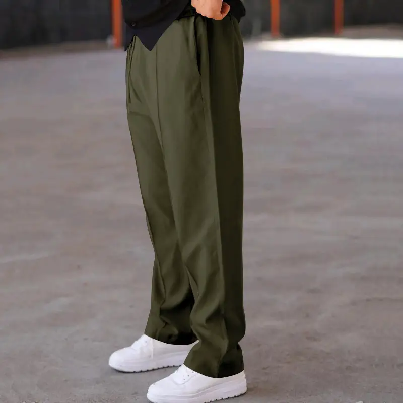 Men's Olive Green Loose Straight Leg Pants Spring Summer — feature 28