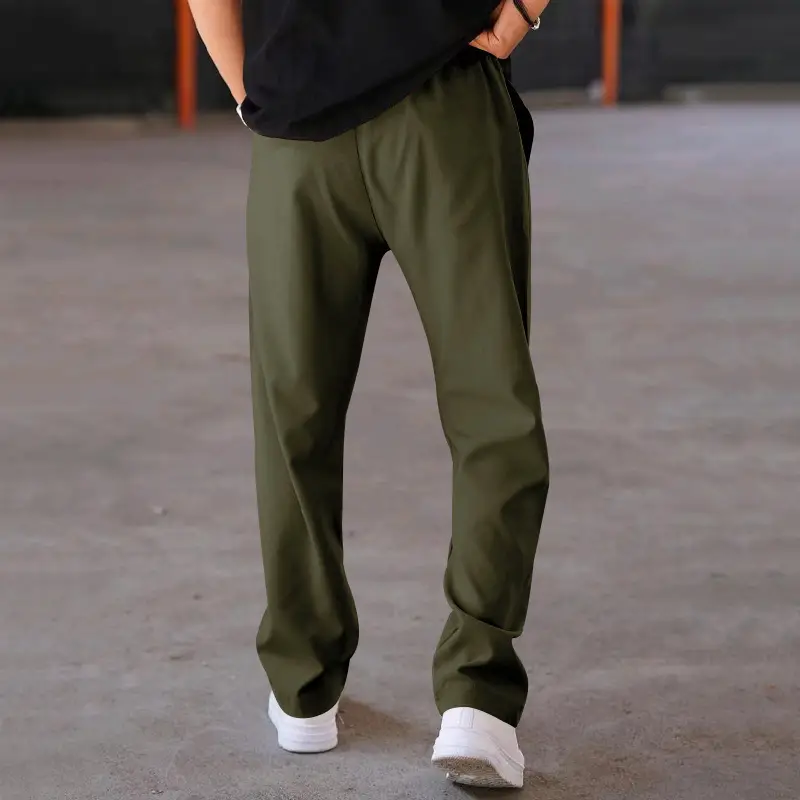 Men's Olive Green Loose Straight Leg Pants Spring Summer — feature 29