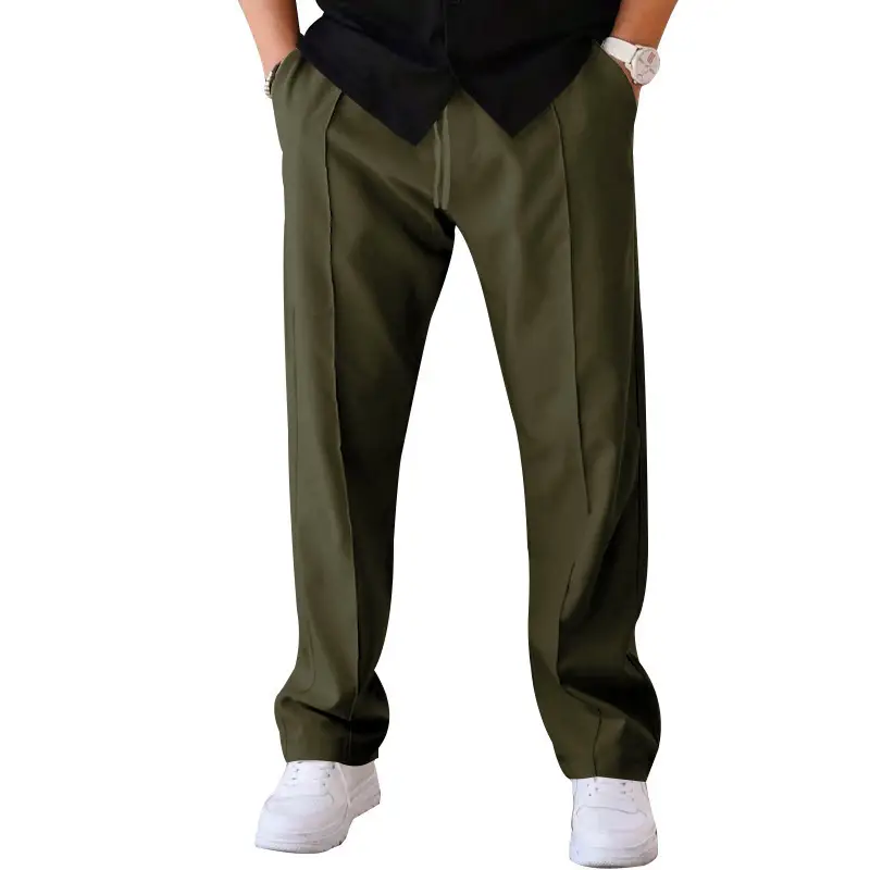 Men's Olive Green Loose Straight Leg Pants Spring Summer — feature 30