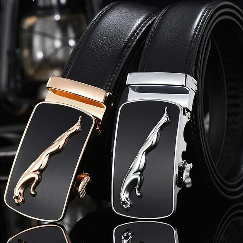 Black Leather Belt for Men Automatic Buckle