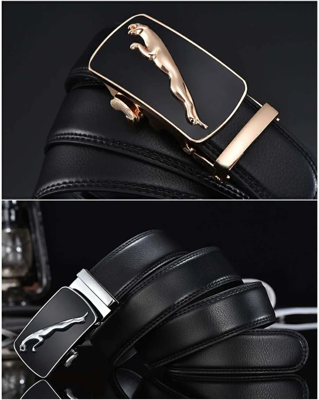 Black Leather Belt for Men Automatic Buckle — feature 2