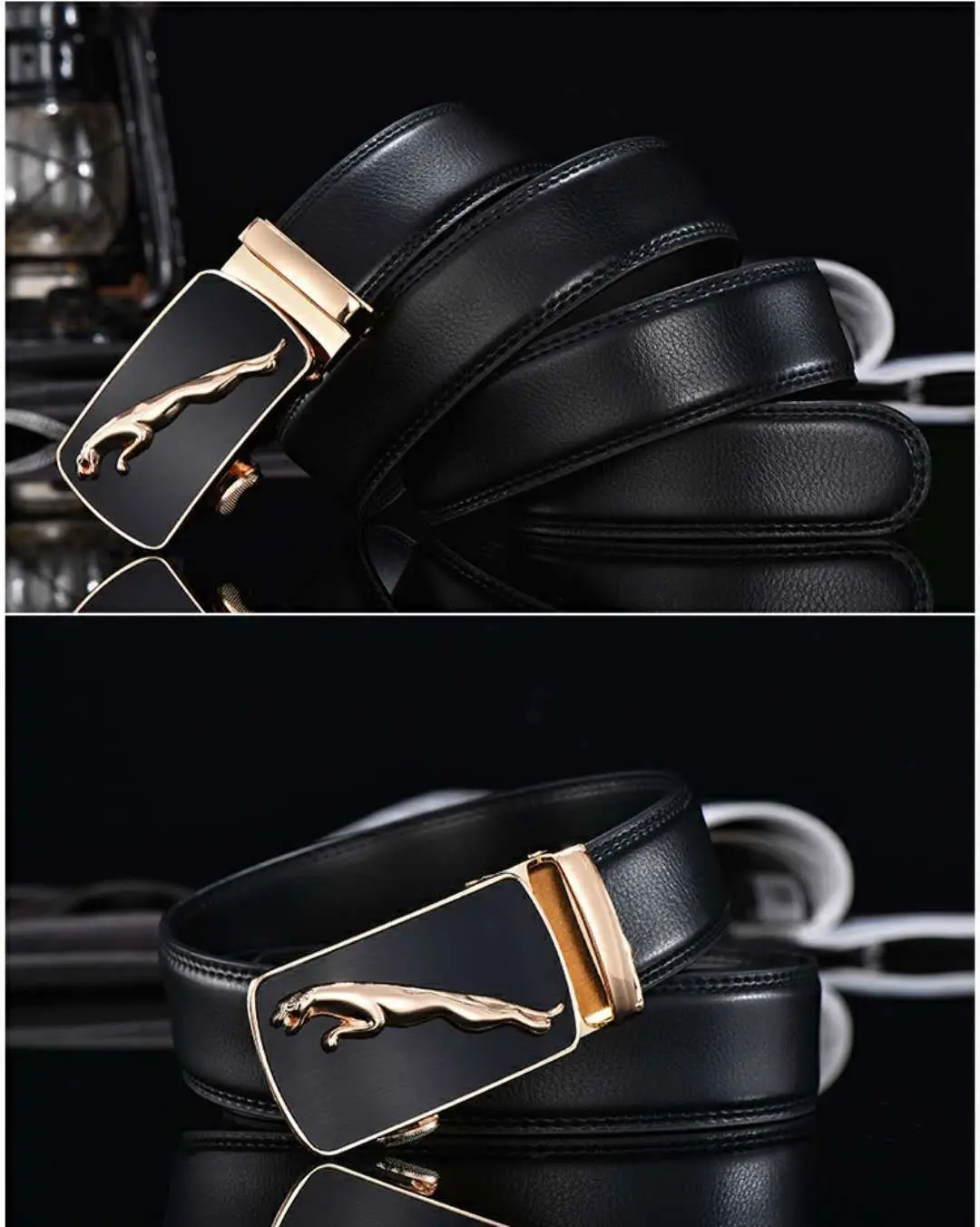 Black Leather Belt for Men Automatic Buckle — feature 7