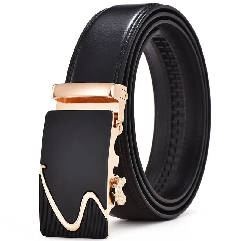 Black Leather Belt for Men Automatic Buckle