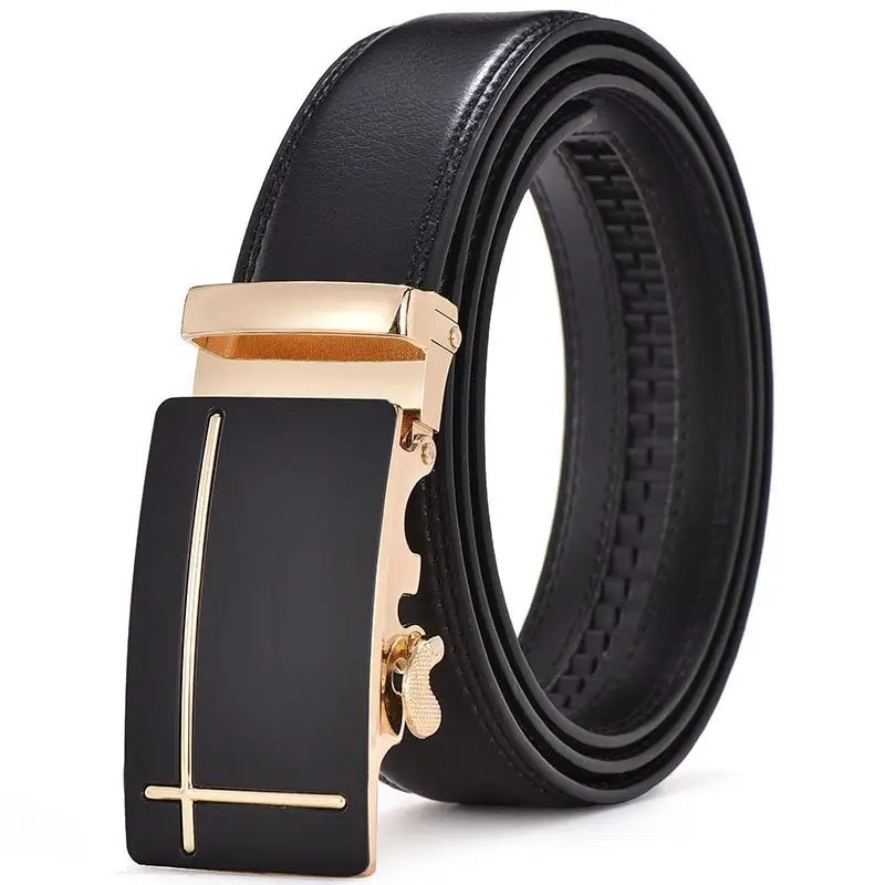 Black Leather Belt for Men Automatic Buckle