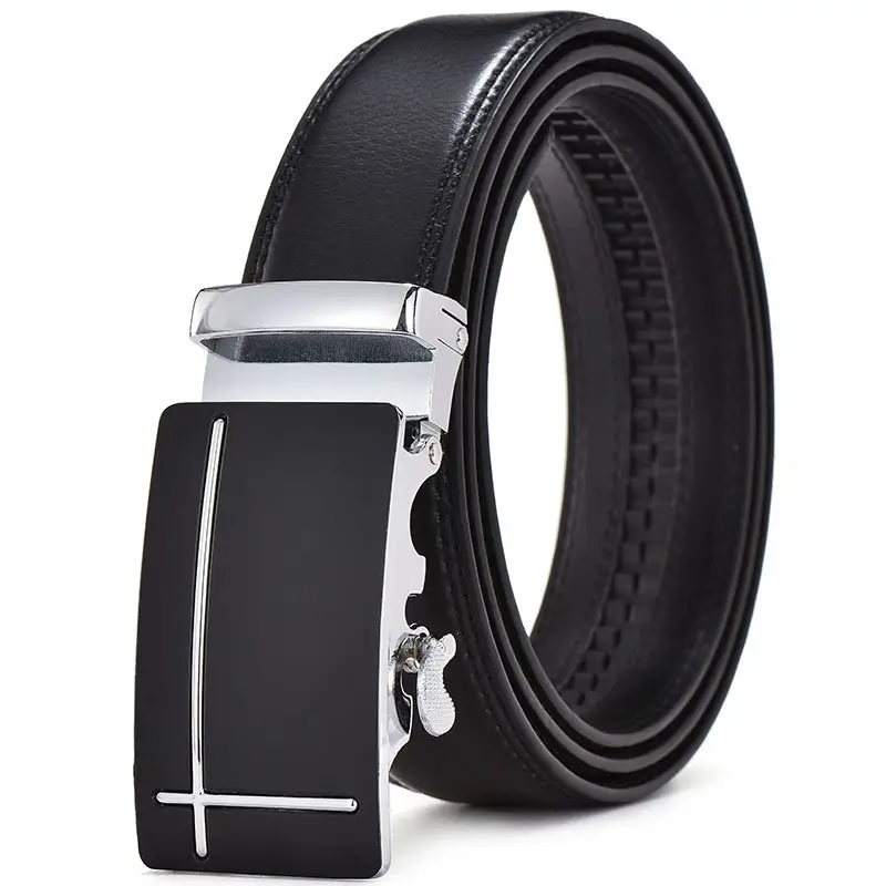 Black Leather Belt for Men Automatic Buckle