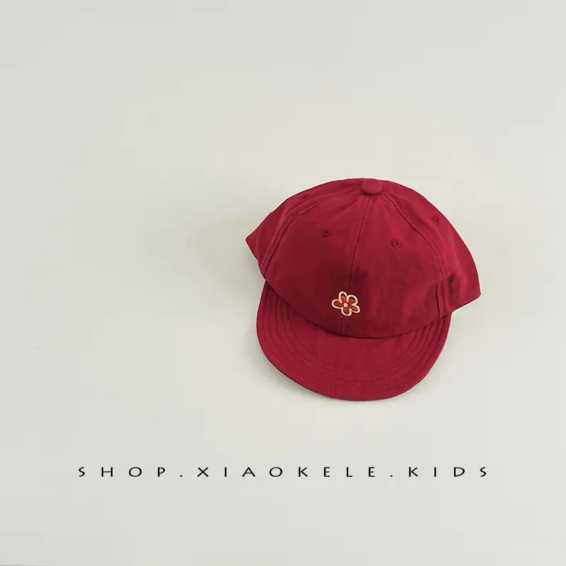 Red Floral Baby Cap for Girls Soft Bristle Hat - Image 4