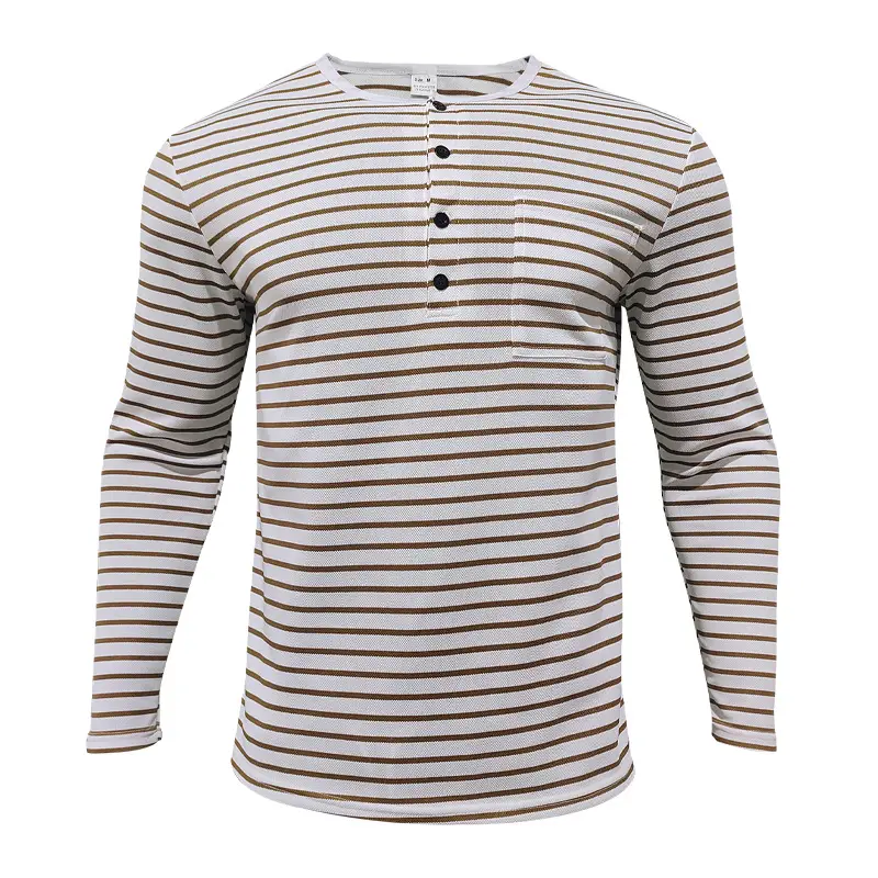 Men Striped Long Sleeve Henry T-Shirt Black White — feature 14