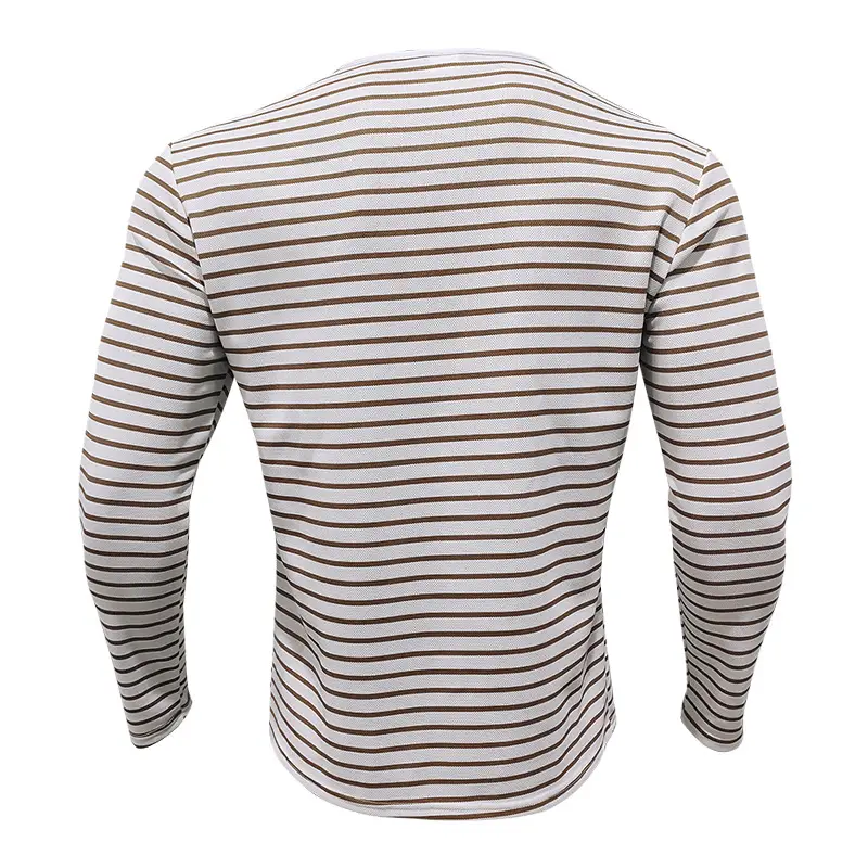 Men Striped Long Sleeve Henry T-Shirt Black White — feature 15