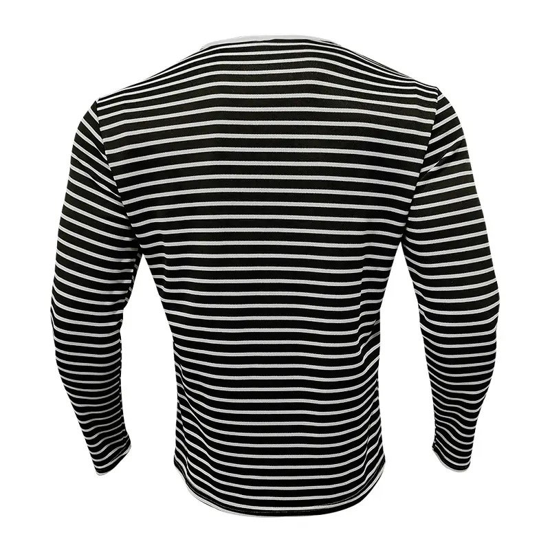 Men Striped Long Sleeve Henry T-Shirt Black White — feature 23