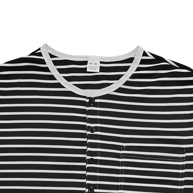 Men Striped Long Sleeve Henry T-Shirt Black White — feature 24