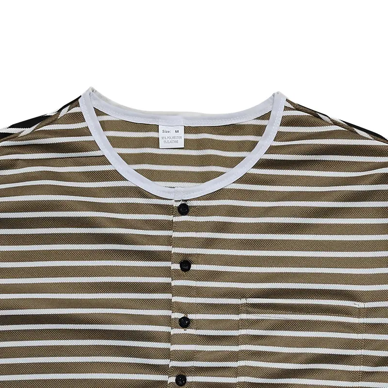 Men Striped Long Sleeve Henry T-Shirt Black White — feature 32
