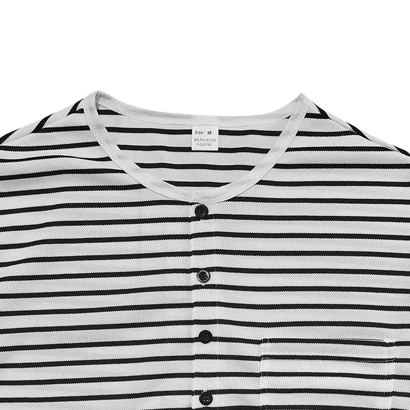 Men Striped Long Sleeve Henry T-Shirt Black White — feature 8