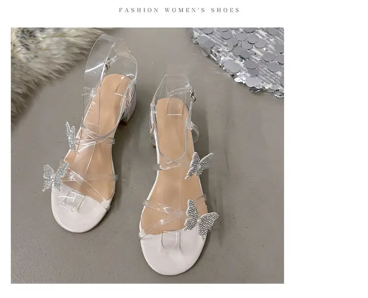 High Heels for Women 2025 Summer New Fairy Style Rhinestone Bow Round Toe Open Toe Thick Heel Versatile Sandals for Women — feature 12