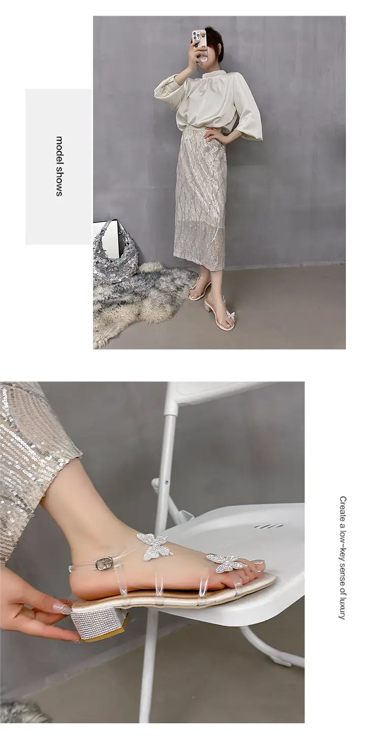 High Heels for Women 2025 Summer New Fairy Style Rhinestone Bow Round Toe Open Toe Thick Heel Versatile Sandals for Women — feature 6