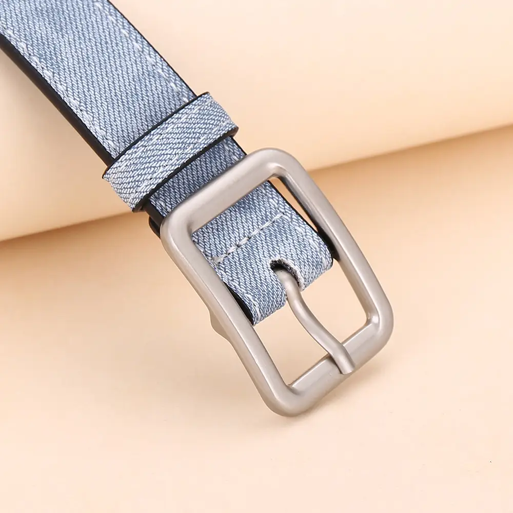 Women Blue Leather Belt with Silver Buckle for Jeans - Image 6