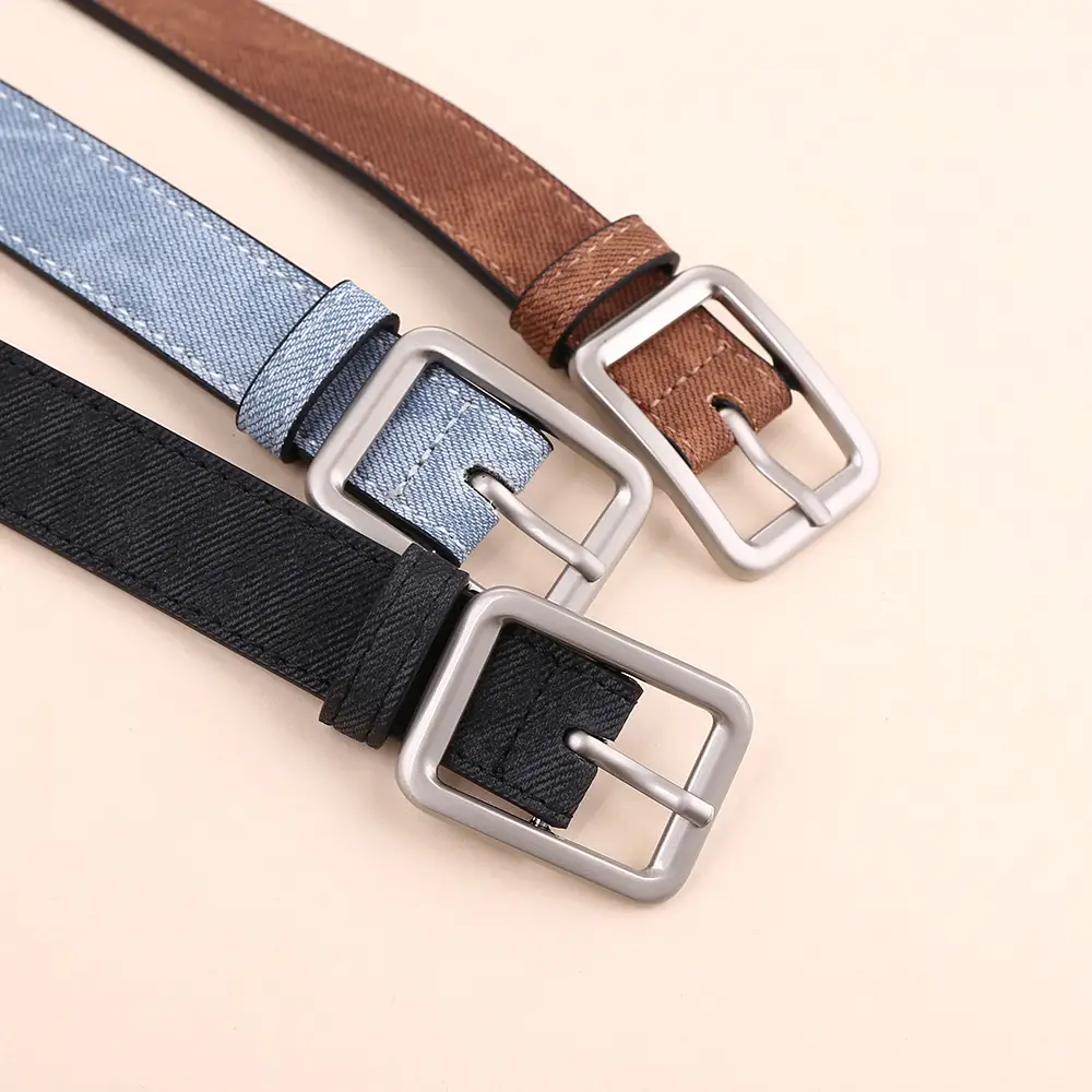 Women Blue Leather Belt with Silver Buckle for Jeans - Image 7