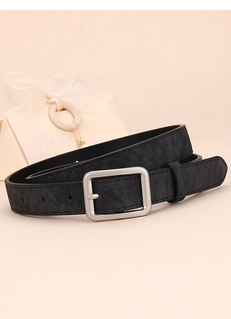 Women Blue Leather Belt with Silver Buckle for Jeans — feature 14