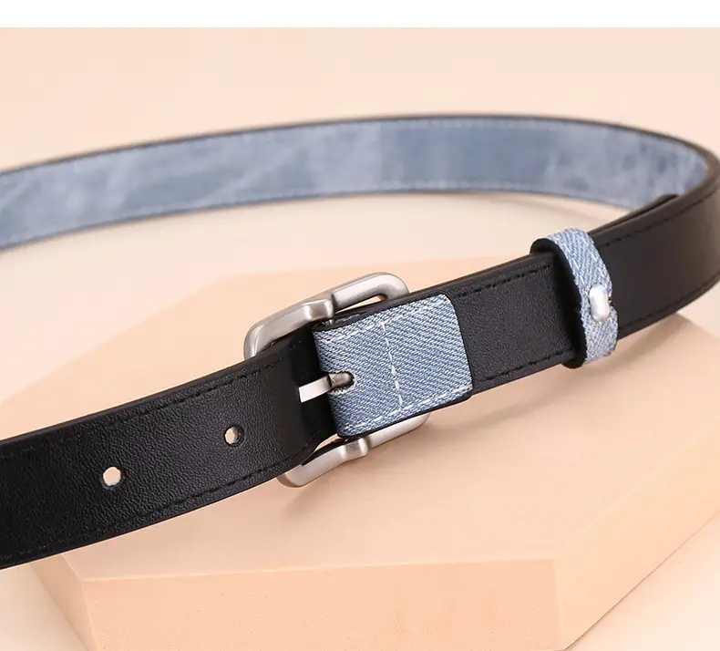 Women Blue Leather Belt with Silver Buckle for Jeans — feature 17