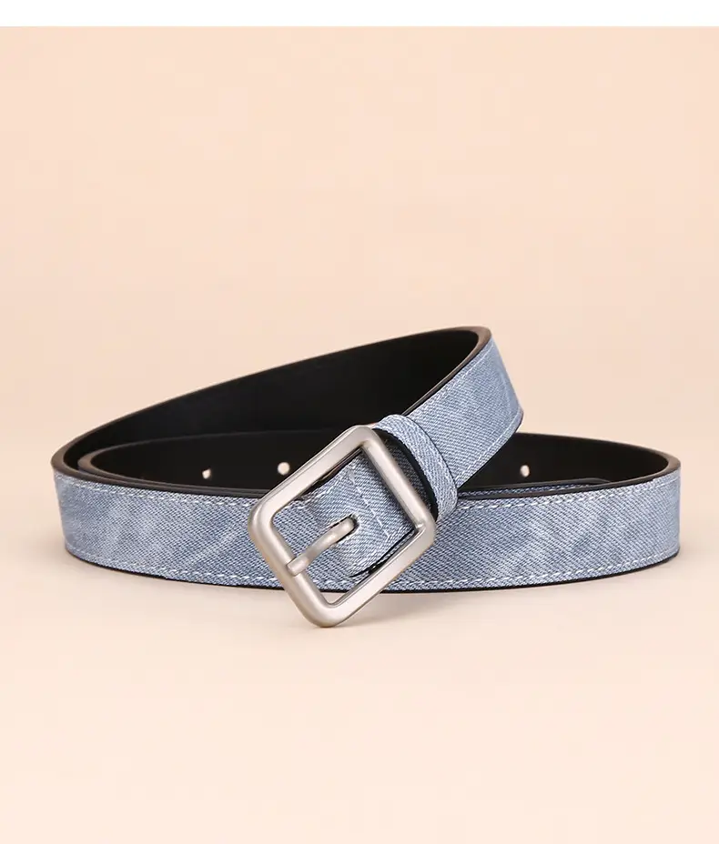 Women Blue Leather Belt with Silver Buckle for Jeans — feature 24