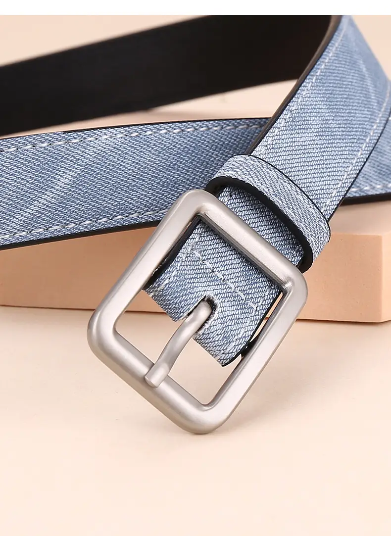 Women Blue Leather Belt with Silver Buckle for Jeans — feature 26