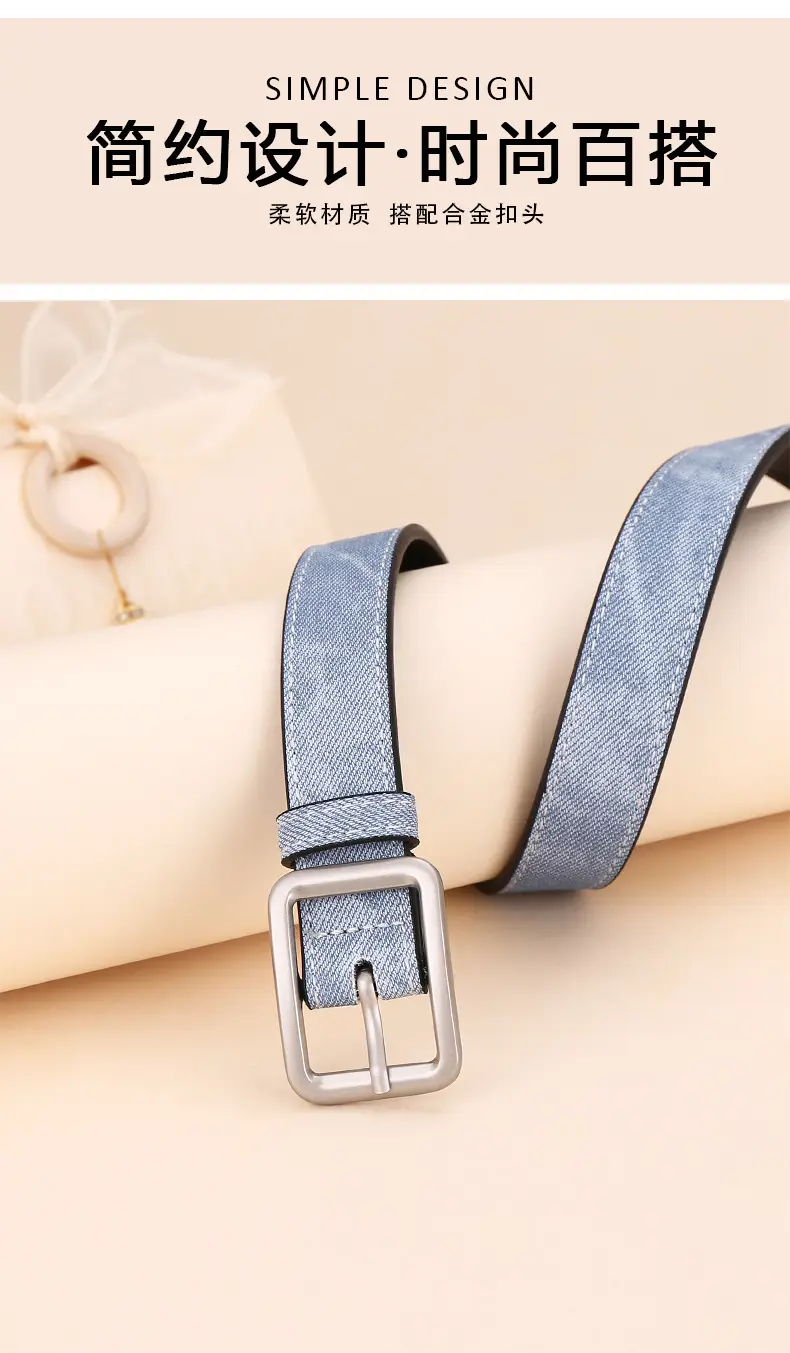 Women Blue Leather Belt with Silver Buckle for Jeans — feature 3