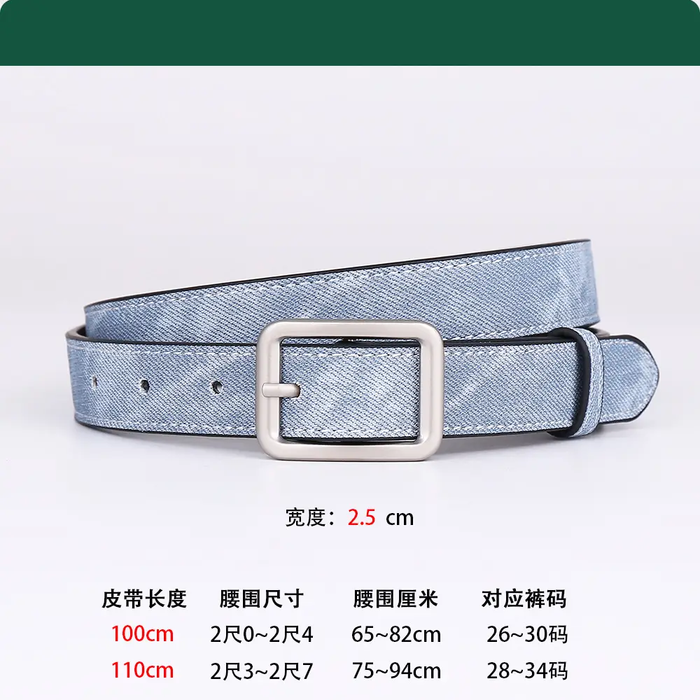 Women Blue Leather Belt with Silver Buckle for Jeans - Image 3
