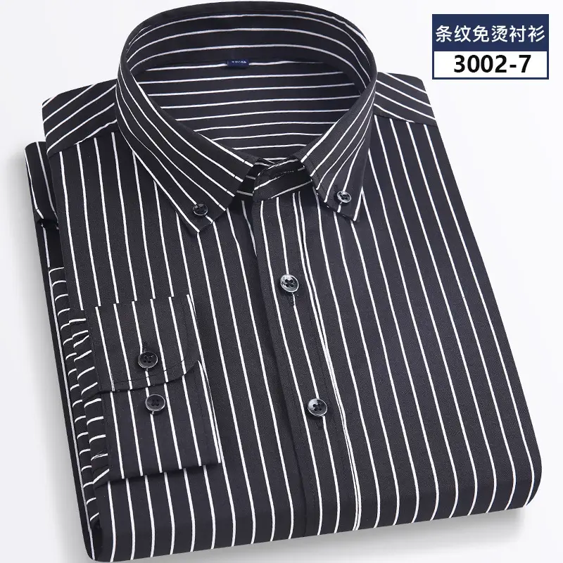Men Striped Stretch Button Shirt Black Beige — feature 14