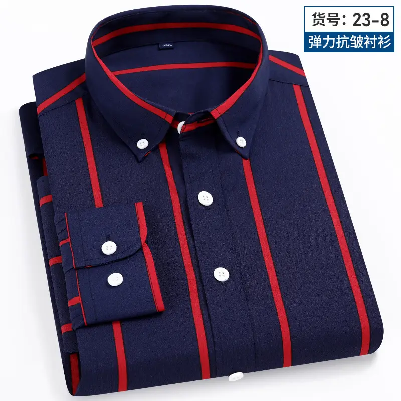 Men Striped Stretch Button Shirt Black Beige — feature 17