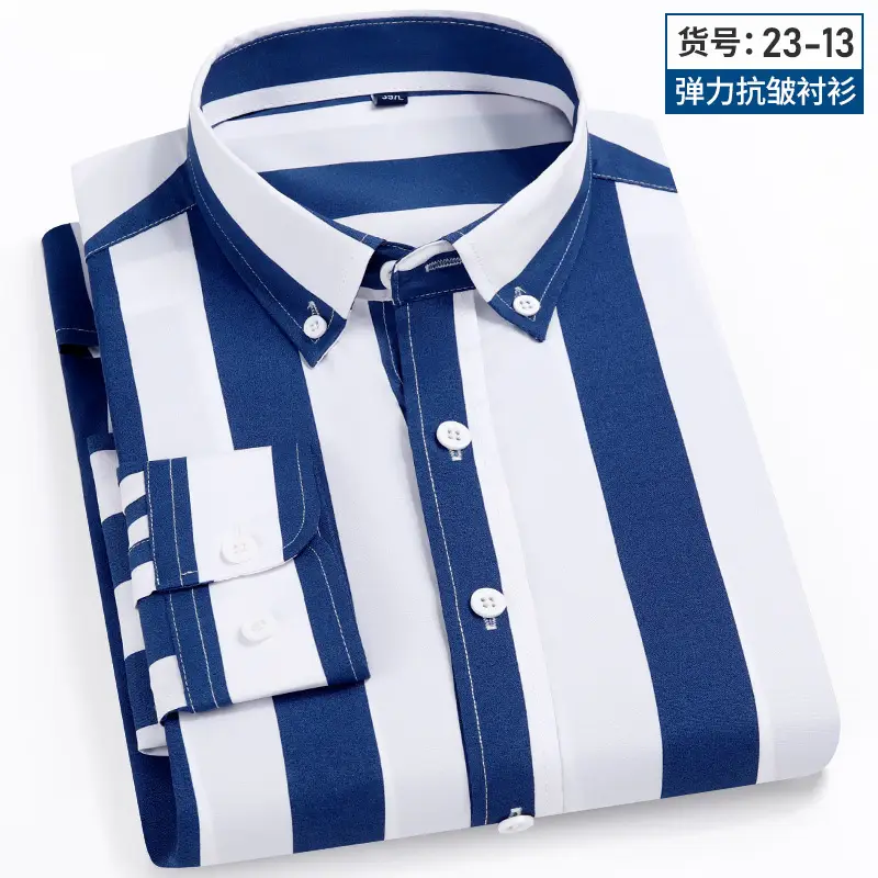 Men Striped Stretch Button Shirt Black Beige — feature 22