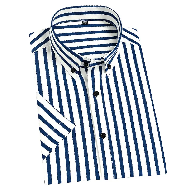 Men Striped Stretch Button Shirt Black Beige - Image 14
