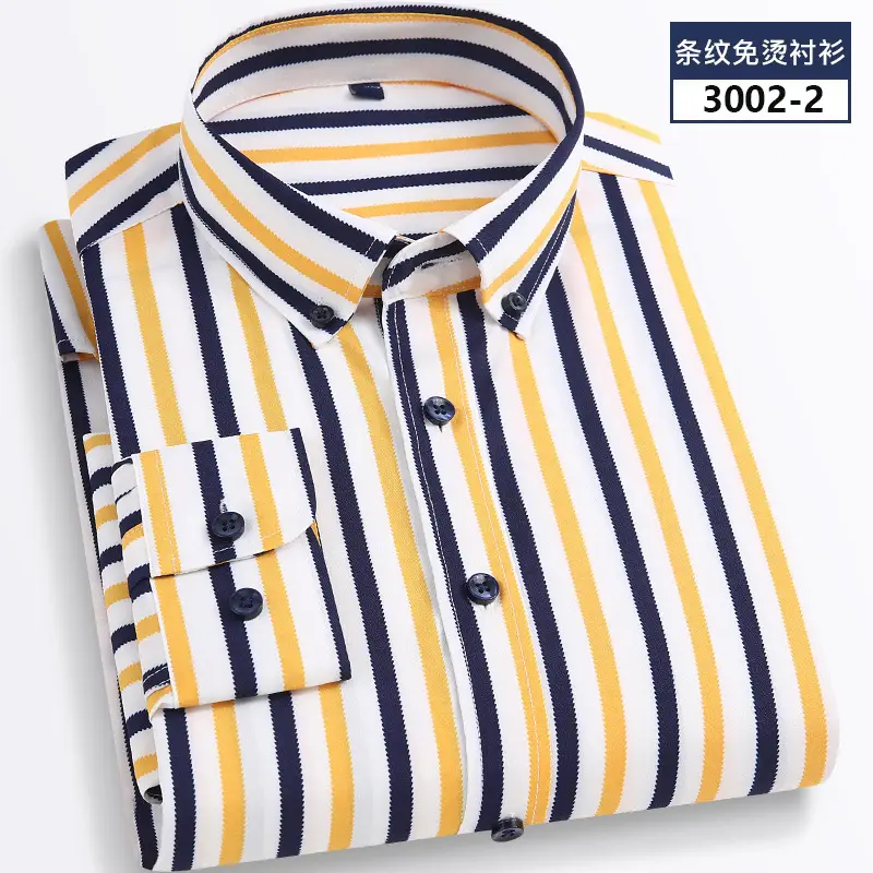 Men Striped Stretch Button Shirt Black Beige - Image 2