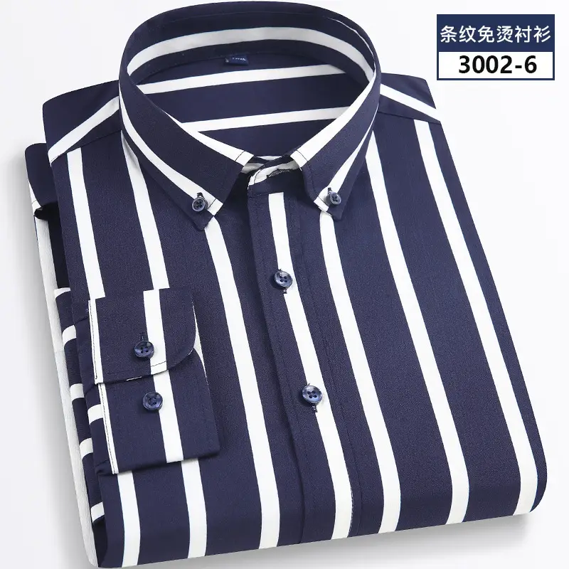 Men Striped Stretch Button Shirt Black Beige - Image 3