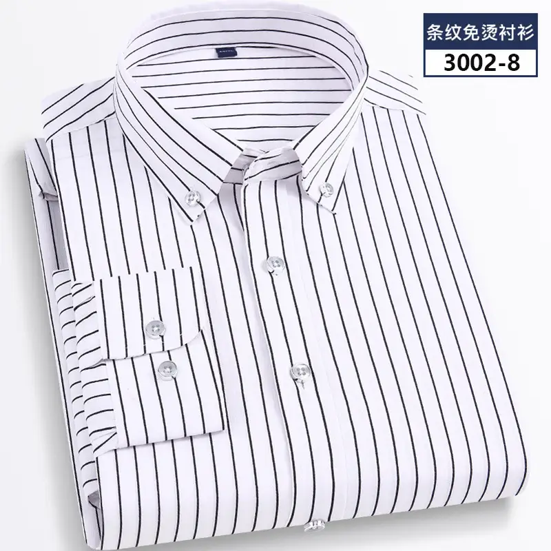 Men Striped Stretch Button Shirt Black Beige - Image 5