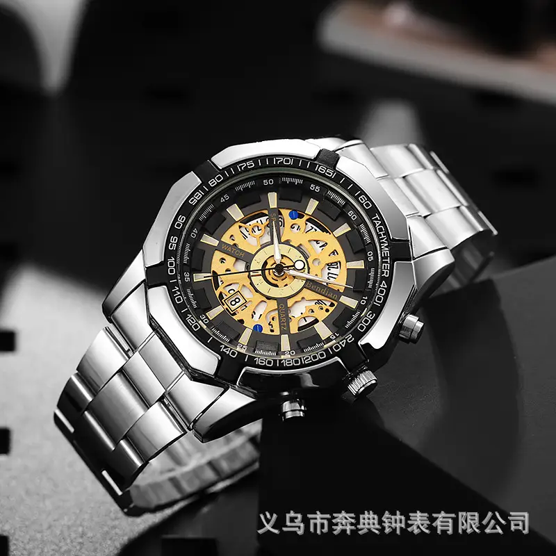 Mechanical Style Hollow Men's Watch with Large Dial, Multi-Functional Calendar, Trendy Business Waterproof Quartz Watch Wholesale — feature 10