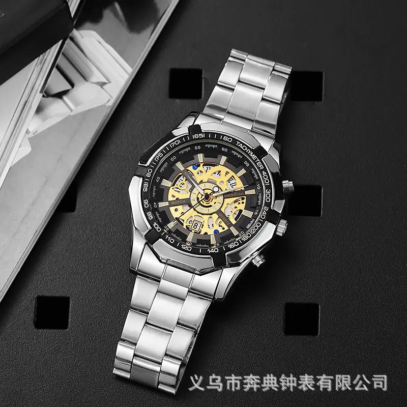 Mechanical Style Hollow Men's Watch with Large Dial, Multi-Functional Calendar, Trendy Business Waterproof Quartz Watch Wholesale — feature 11