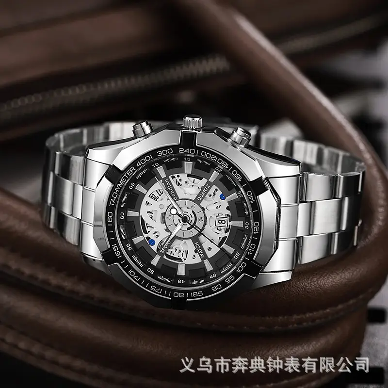 Mechanical Style Hollow Men's Watch with Large Dial, Multi-Functional Calendar, Trendy Business Waterproof Quartz Watch Wholesale — feature 15