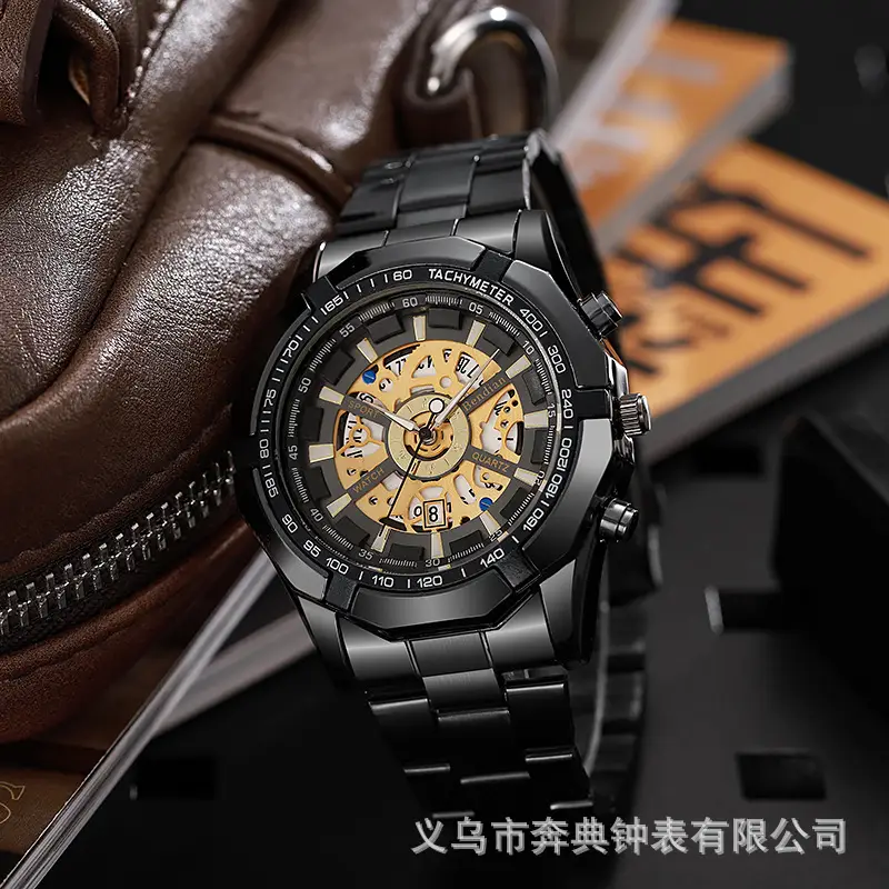 Mechanical Style Hollow Men's Watch with Large Dial, Multi-Functional Calendar, Trendy Business Waterproof Quartz Watch Wholesale — feature 2