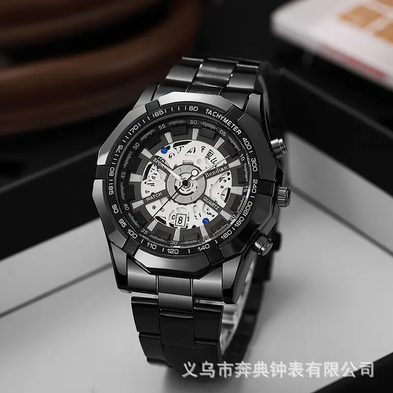 Mechanical Style Hollow Men's Watch with Large Dial, Multi-Functional Calendar, Trendy Business Waterproof Quartz Watch Wholesale — feature 7