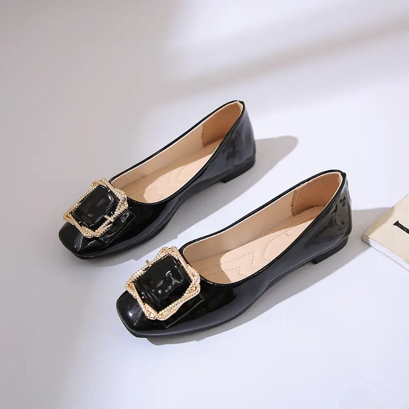 High Heels Women's 2025 New Patent Leather Square Toe Soft Sole Low Heel Beanie Shoes Shallow Mouth Fashion Versatile Thick Heel Flats - Image 7