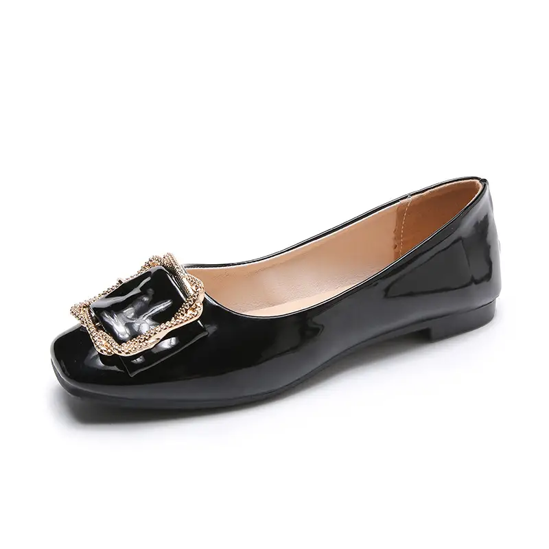 High Heels Women's 2025 New Patent Leather Square Toe Soft Sole Low Heel Beanie Shoes Shallow Mouth Fashion Versatile Thick Heel Flats - Image 8