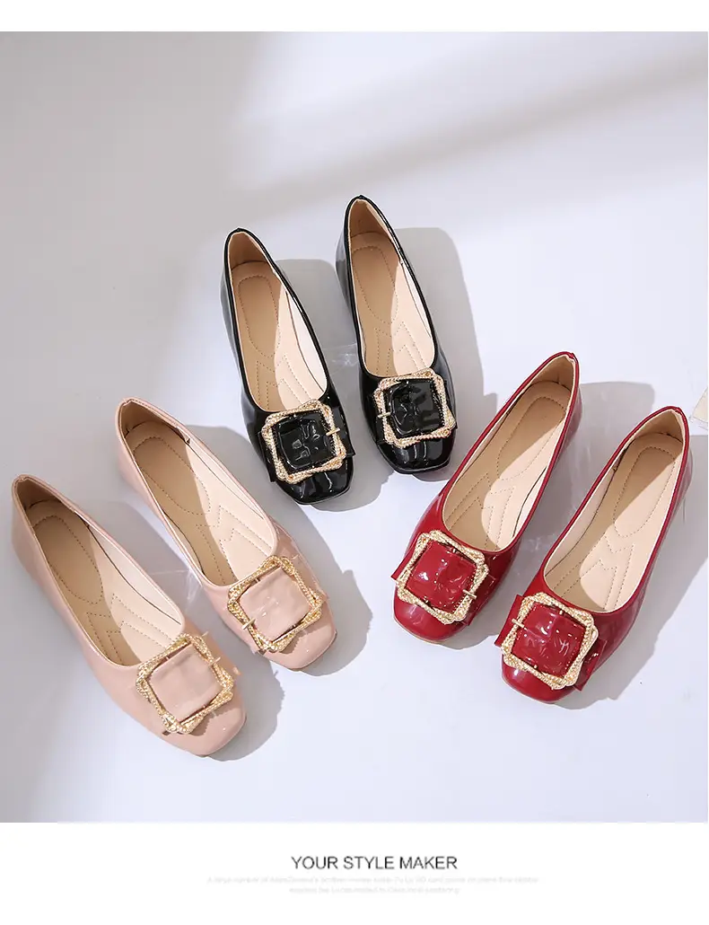High Heels Women's 2025 New Patent Leather Square Toe Soft Sole Low Heel Beanie Shoes Shallow Mouth Fashion Versatile Thick Heel Flats — feature 13