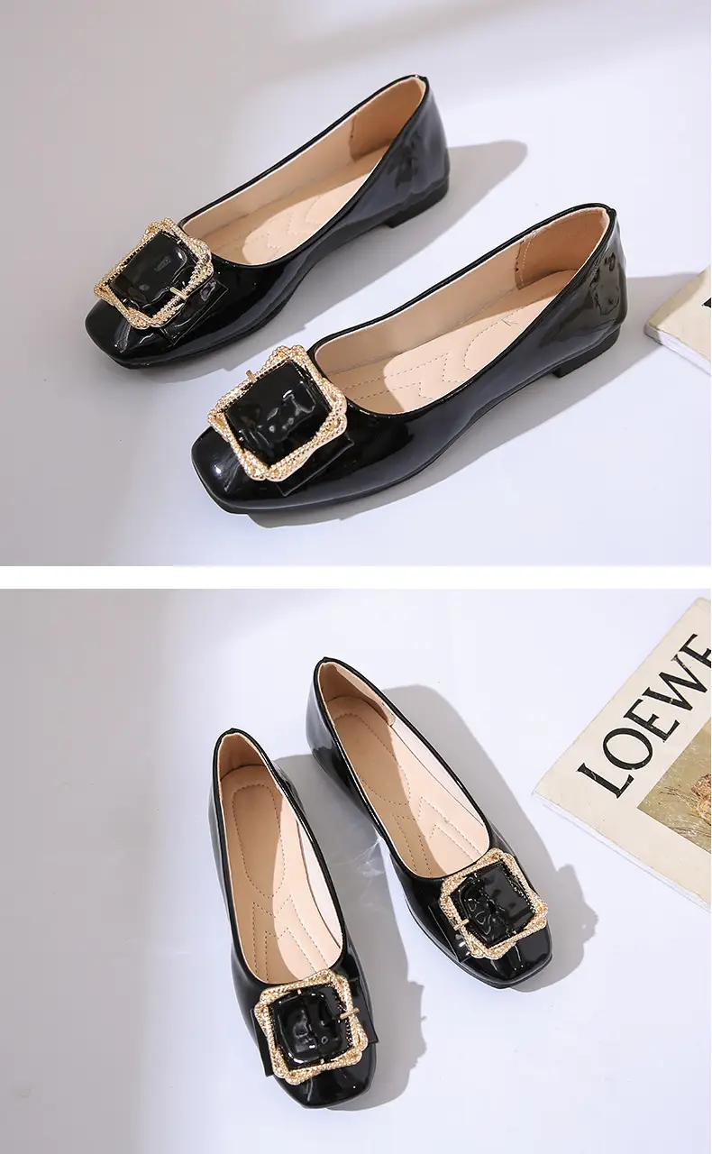 High Heels Women's 2025 New Patent Leather Square Toe Soft Sole Low Heel Beanie Shoes Shallow Mouth Fashion Versatile Thick Heel Flats — feature 17