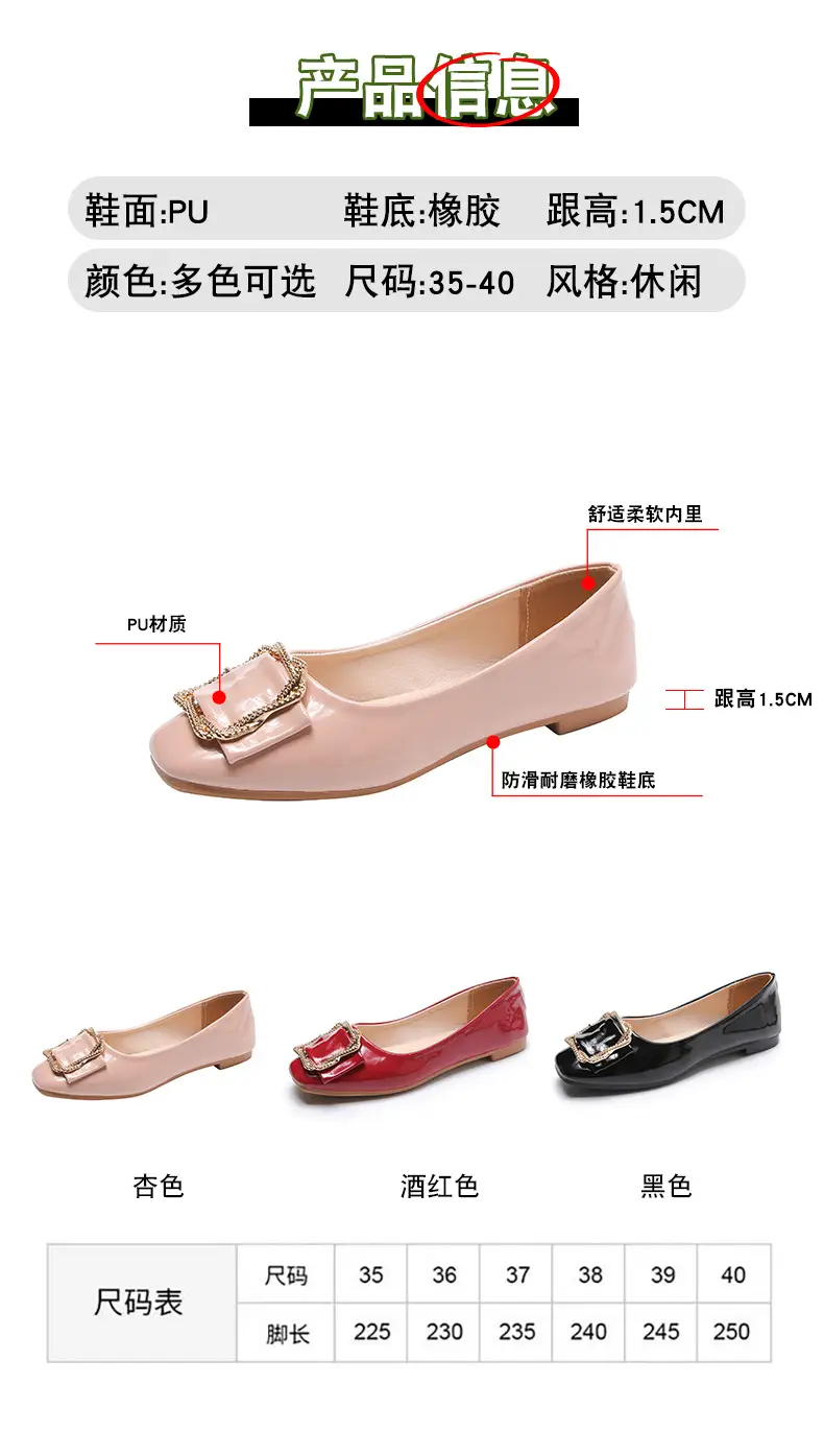 High Heels Women's 2025 New Patent Leather Square Toe Soft Sole Low Heel Beanie Shoes Shallow Mouth Fashion Versatile Thick Heel Flats — feature 2
